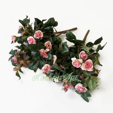 Роза кустовая св.розовая  искусственная в глиняном терракотовом кашпо