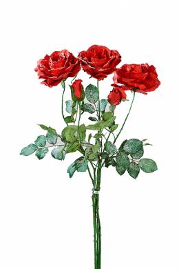 Новогодний букет из красных роз с белым напылением 65H