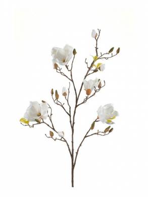 Магнолия ветка искусственная 105Н белая (4 цветка +13 бутонов)