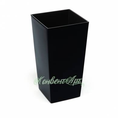 Кашпо FINEZJA L30 W30 H57 см чёрное пластиковое глянцевое со вставкой напольное высокое