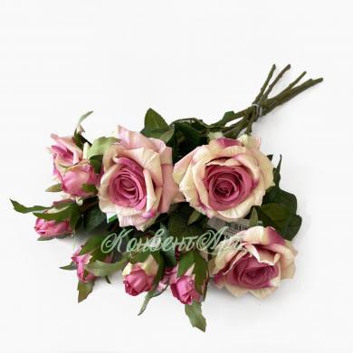 Роза Роби в наборе 5 шт. розовые искусственные цветы для декора Н47 см   