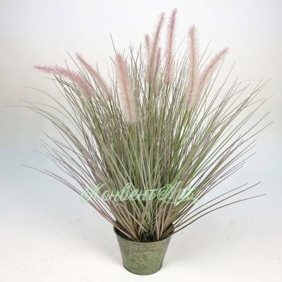 Пеннисетум (щетинник) трава искусственная H58 см (с розовыми колосками в цинковом кашпо)