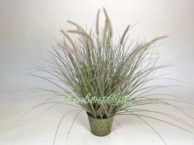 Пеннисетум (щетинник) трава искусственная 71H (с розовыми колосками в цинковом кашпо)