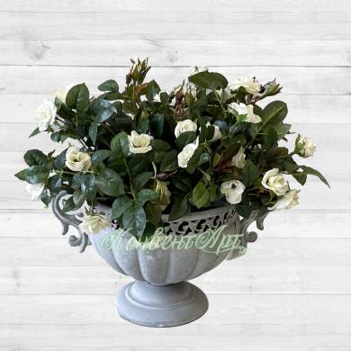 Белые искусственные розы куст Н30 см (4 ветки без кашпо)