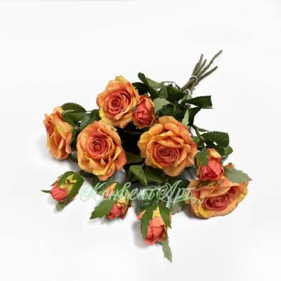 Роза Роби в наборе 5 шт. оранжевые искусственные цветы для декора Н47 см  