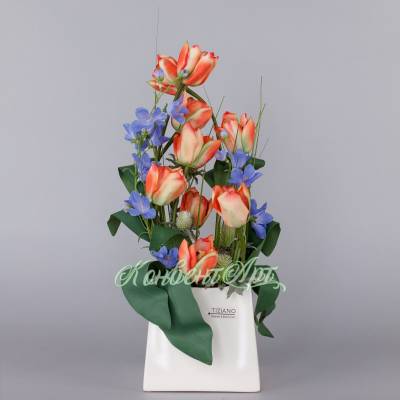 «Тюльпановое настроение» композиция из искусственных цветов