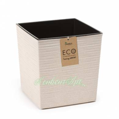 Кашпо ECO JUKO L30 W30 H30 см белый мрамор из пластика ЭКО джут со вставкой