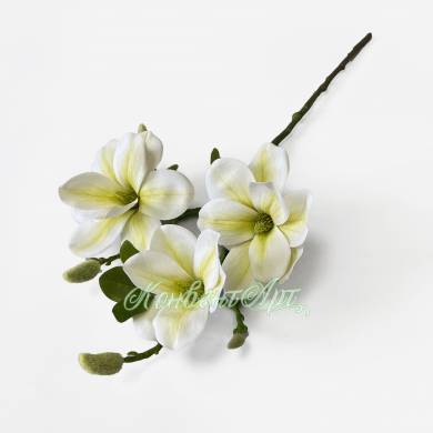 Магнолия белая ветка цветущая искусственная с листочками и почками real-touch 3 цв. D10-13 Н55 см