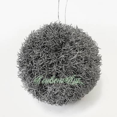 Шар декоративный новогодний большого размера серебряная трава диаметр 25 см