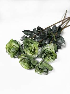 Роза искусственная для новогоднего декора мятного цвета в серебряных блестках D12 Н60 см