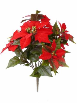 Пуансеттия Вельвет 15Dx40H красный (9 искусственных цветков)