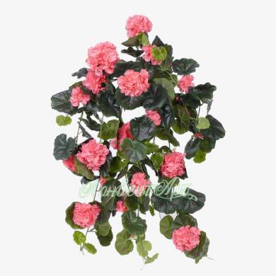Герань искусственная махровая France 70H розовая (ампельный куст 10 цветков + 128 листьев)