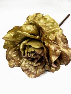 Роза искусственная, цветок - гигант для новогоднего декора D30 Н60 см цв. темное золото