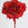 Роза новогодняя искусственная красная в блестках D30 см, Н60 см