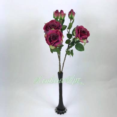 Искусственный букет из 3-х роз Роб бордовые Н47 см