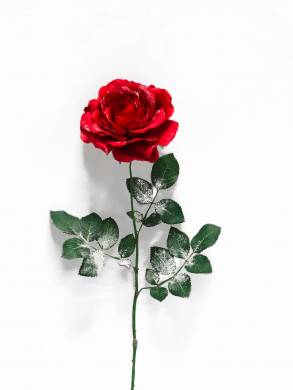 Искусственная новогодняя роза Твиджи красная заснеженная D-10см H 65см