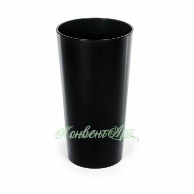 Кашпо LILIA D30 H57см чёрное пластиковое глянцевое со вставкой высокое напольное