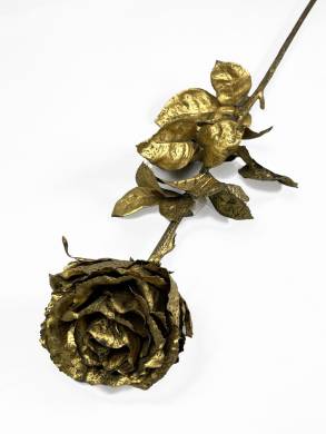 Новогодний цветок роза Виктория золотая D12 см Н75 см