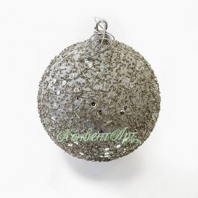 Шар новогодний елочный большой уличный цв. серебро с инкрустацией D20 см