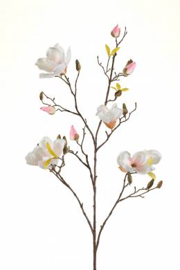 Магнолия искусственная ветка цветущая бело-розовая, 4 цветка 13 бутонов, H105 cм