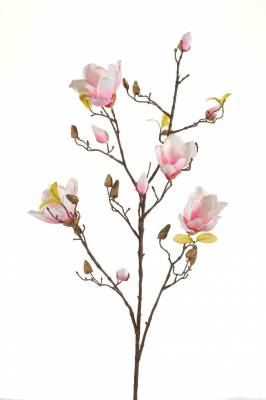 Магнолия искусственная ветка цветущая розовая, 4 цветка 13 бутонов, H105 см