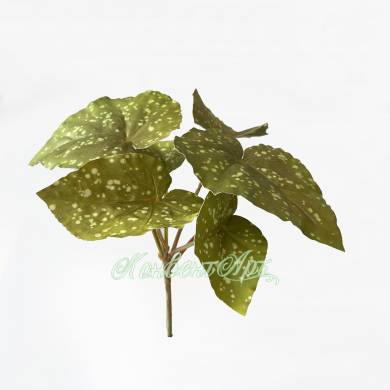 Бегония Королевская Рекс куст искусственный 6 листов, зелёная пятнистая Д25 Н28см