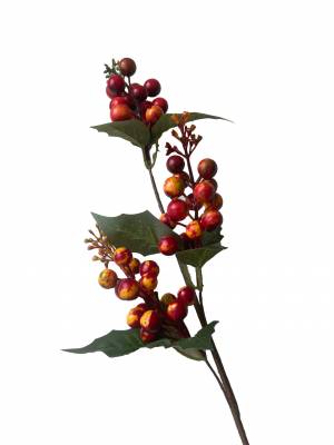 Осенняя ветка брусники с листьями и красно-оранжевыми ягодами искусственная Н50 см
