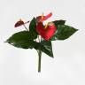Антуриум куст искусственный цветущий 3 красных цветка,6 листов Д40 Н35 см