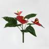 Антуриум куст искусственный цветущий 3 красных цветка,6 листов Д40 Н35 см