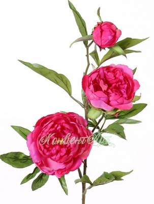 Пион искусственный "SPRING DREAM" 2 цветка D-10/8 см, 1 бутон D-4 см, 25 листьев, 73Н, темно-розовый