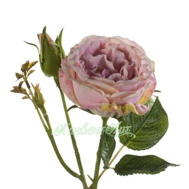 Искусственная роза с бутоном Анна светло-фиолетовая 8Dx37H