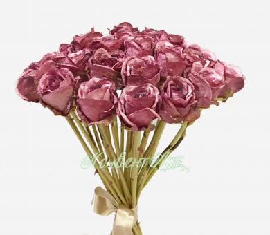 Букет из искусственных роз Ретро Романс фуксия в бутоне  58H (25 шт.)