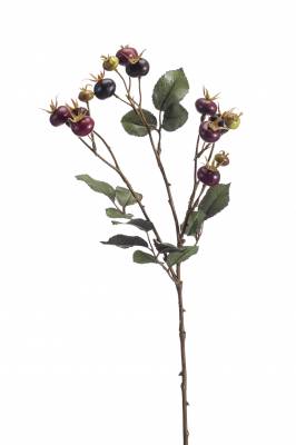 Шиповник ветка осенняя с листьями и ягодами искусственная 65Н коричневая