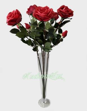 Роза красная Элизабет в наборе 5 шт. искусственные цветы для декора  Н85см 