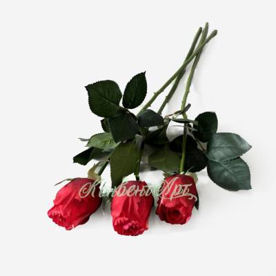 Розы красные Джой в бутоне, в наборе 3 шт. искусственные цветы для декора Н68 см