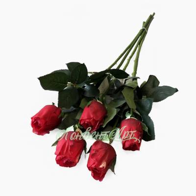 Розы красные Джой в бутоне, в наборе 5 шт. искусственные цветы для декора Н68 см 