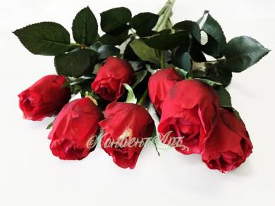 Розы красные Джой в бутоне, в наборе 7 шт. искусственные цветы для декора Н68 см  