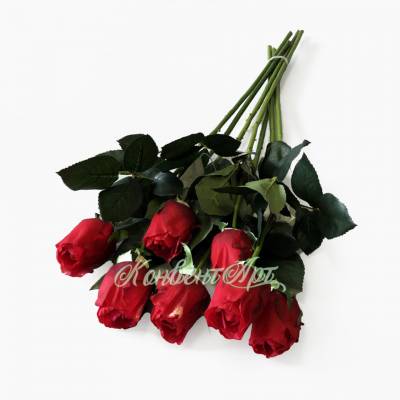Розы красные Джой в бутоне, в наборе 7 шт. искусственные цветы для декора Н68 см  