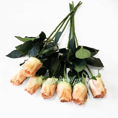 Розы коралловые Джой в бутоне, в наборе 7 шт. искусственные цветы для декора Н68 см 