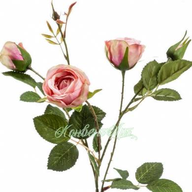 Роза искуственная кустовая х3 Пегги 60 см, розовая 