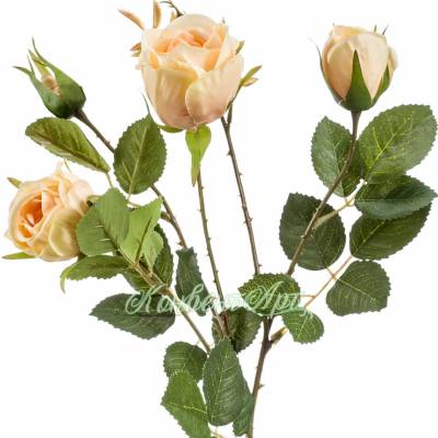 Роза искуственная кустовая х3 , 60см, персик