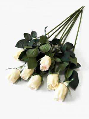 Розы кремовые Джой в бутоне, в наборе 7 шт. искусственные цветы для декора Н68 см  